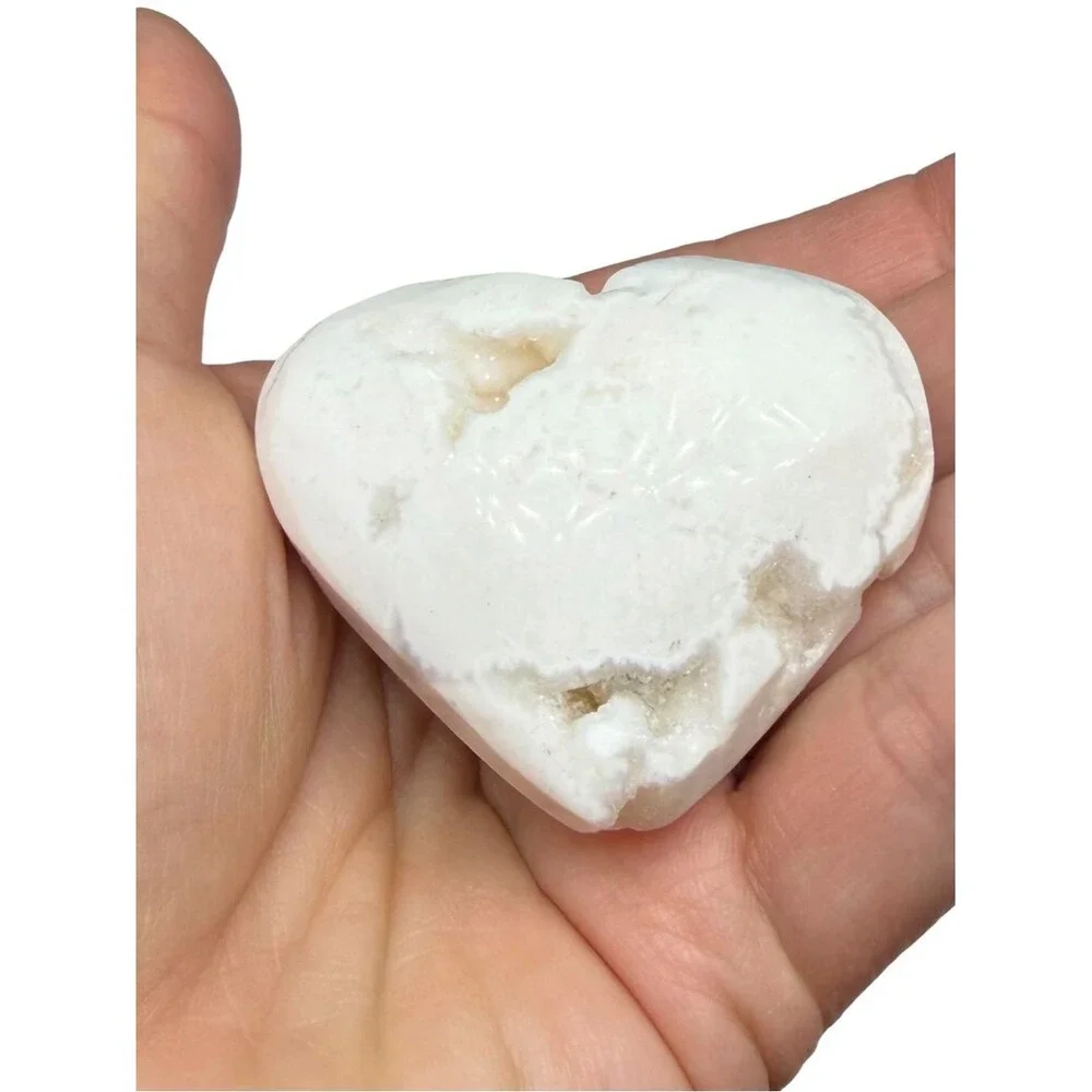 Snow Agate Druzy Heart Carving Stone Crystal Decor Gift Carved Puffy